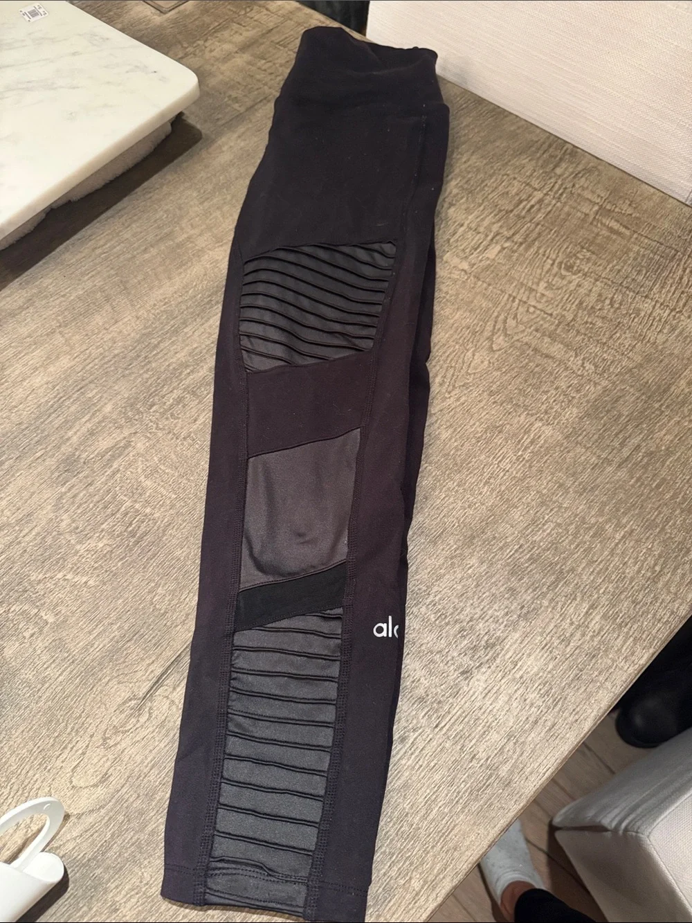 ALO Yoga Black Paneled Leggings with Sheer & Ribbed Details